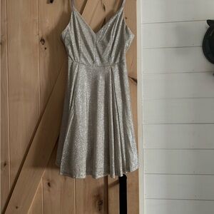 Lulu's Silver Glitter Prom Dress